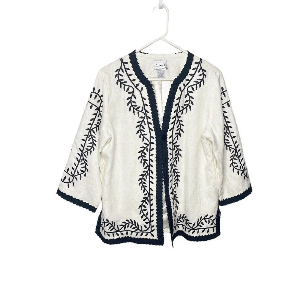 27. Linea Louis Dell olio medium Jacket linen cardigan jacket white Black